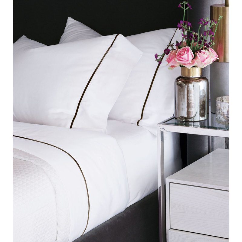 Linea Egyptian Cotton Sateen Sheet Set, King, White/Walnut