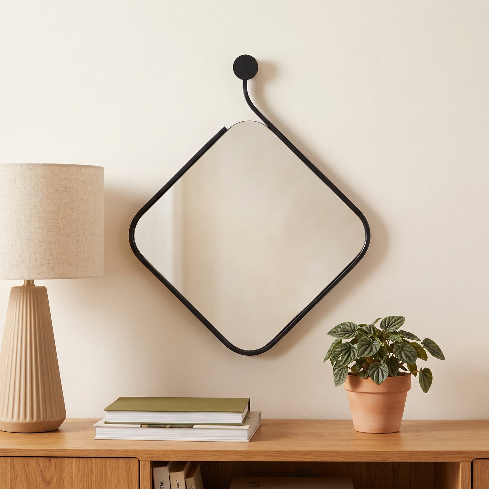 Hudson Matte Black Metal Framed Wall Mirror with Knob