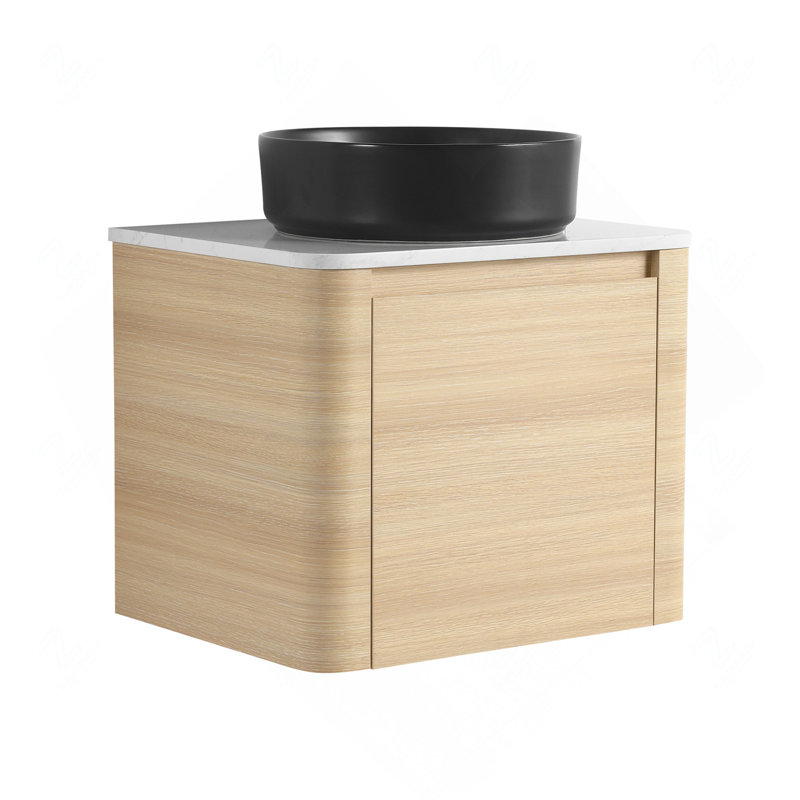 Meuble-lavabo mural 24 po en contreplaqué avec vasque en céramique et 1 porte à fermeture en douceur, Naturel