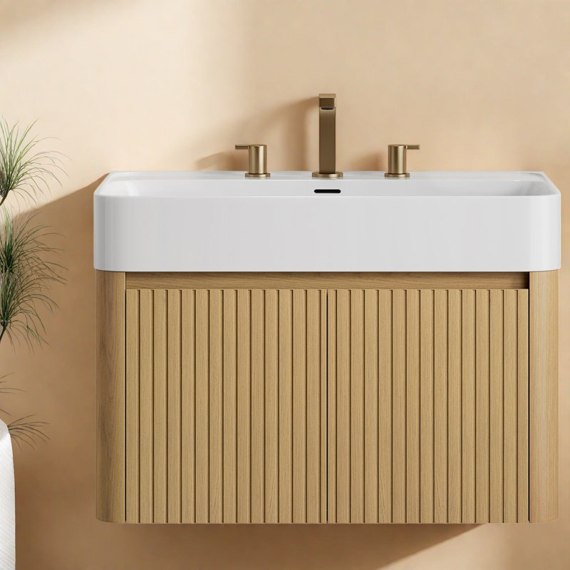 Meuble-lavabo moderne, rangement flottant en bois 24 po avec cuve à surface solide, 29.53