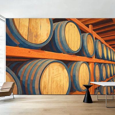 Peel and Stick Wallpaper Oak barrels storage Whiskey Alcohol Industry Wall Murals 100"H x 144"W Removable PVC Wall Paper Self-Adhesive Wall Decor for Bedroom Living Room Home Office