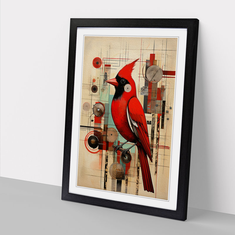 Cardinal Bird Constructivism No.2 - Single Picture Frame Print on Wood, 64cm H x 46cm W x 2cm D, Black Framed