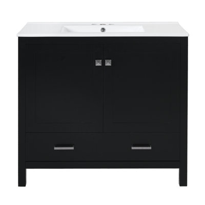 Meuble-lavabo 36 po avec lavabo en céramique - Portes à fermeture en douceur, tablettes de rangement doubles et tiroir divisé