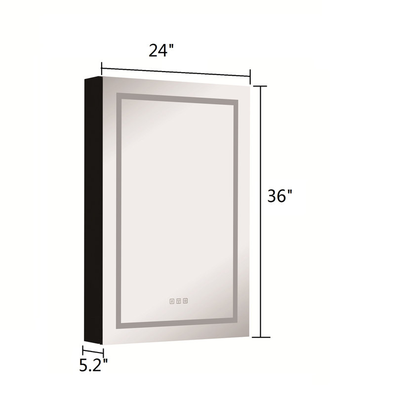Arlondo 24'' W Mirrored Medicine Cabinet with LED Lights, Matte Black/Silver, Right