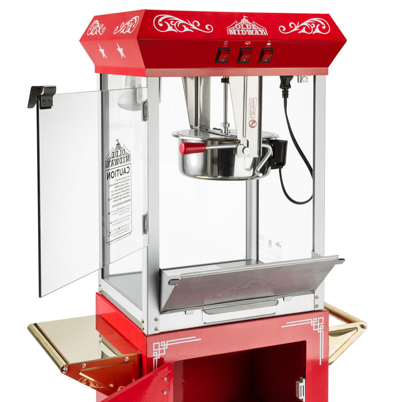 Vintage Red Popcorn Machine with Cart and 8-Ounce Kettle