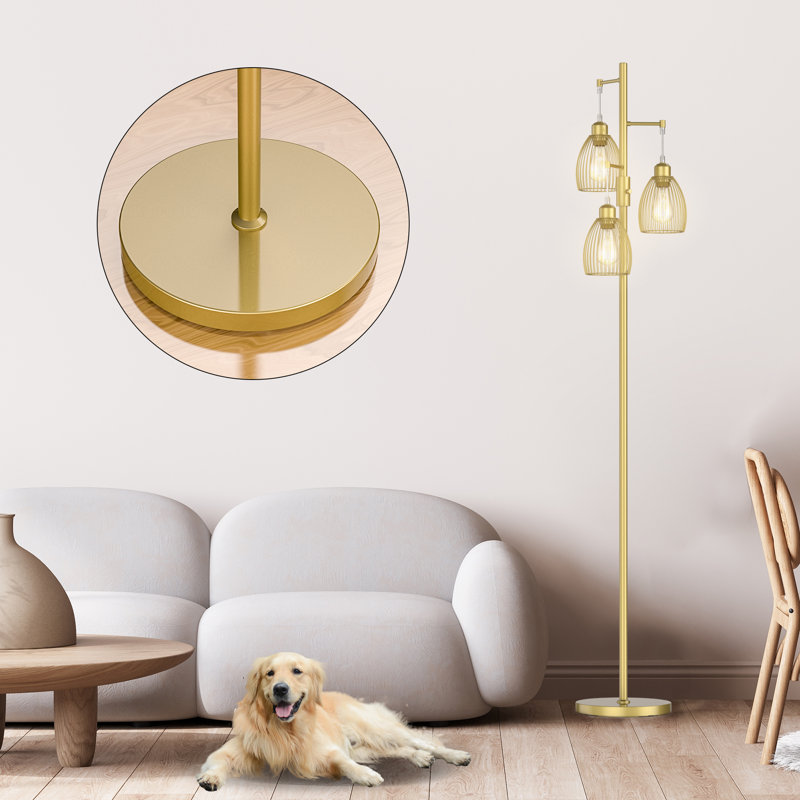 Milene 70" Tree Floor Lamp with 3 Bulbs Included, Gold