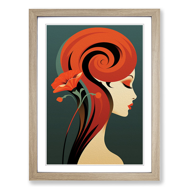 Minimalist Nouveau - Single Picture Frame Print on Wood, Oak , 34cm H x 25cm W x 2cm D