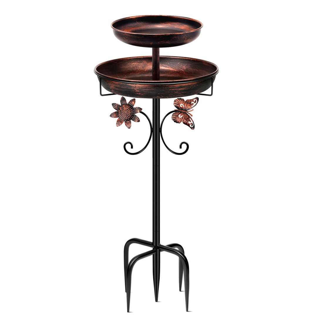 Metal Bird Bath for Outside, 42In/106cm Double Vintage Freestanding Birdbaths & Birdfeeder, Bird Baths Feeder Bowl for Outdoors Garden Patio Yard Lawn