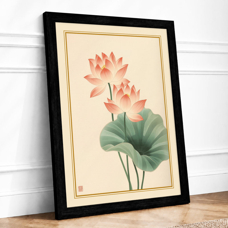 Lotus Blossoms Botanical - Framed Print, A3 - 42.0 x 29.7 cm, Black
