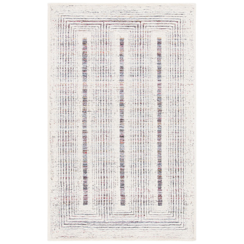 Binyomin Geometric Handmade Tufted Wool Red/Ivory Area Rug, Rectangle 5' x 8'