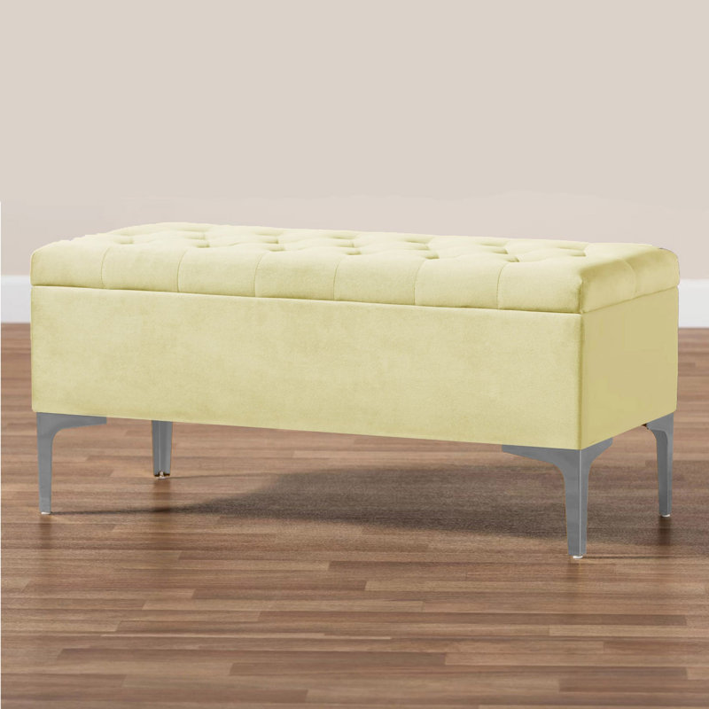 Modena Wide Velvet Tufted Rectangle Ottoman Storage Bench with Legs, Upholstered Multi-Function Footstool Bench for Living Room & Bedroom