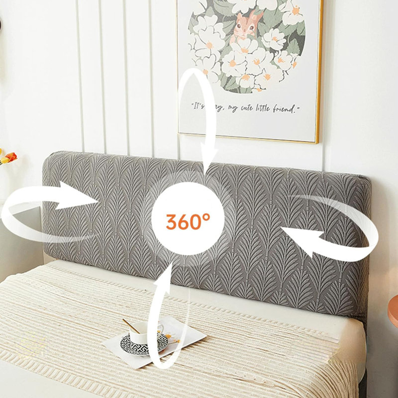 Headboard Slipcover Jacquard Bed Headboard Cover Solid Color Elastic Bed Head Slipcover Leaves Printed All-inclusive Bed Backrest Cover Bedroom 150cm/59.05in,dark Gray