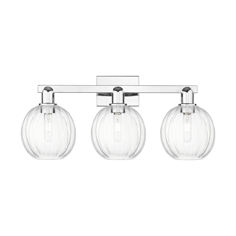 Eldon - 3 Light 26" Globe Shade Bath Vanity Light, Clair, Chrome poli