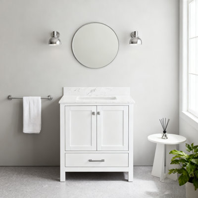 30" Freestanding Bathroom Vanity with Solid Wood Frame, Single Left Basin Vanity Top & Storage Cabinet