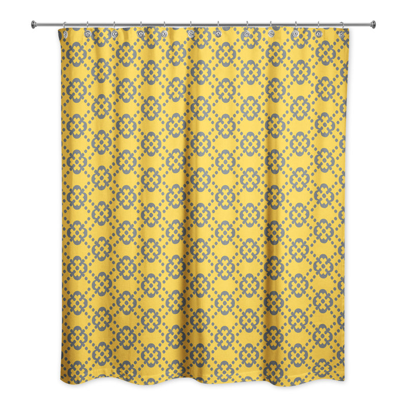 Rideau de douche simple floral Hannum, Jaune / Gris