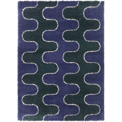 Treadwell Navy Squiggle Shag Area Rug