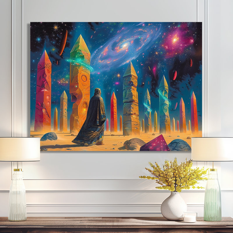 Cosmic Wanderer Crystal Pillars - Space Landscape, reproduction d'art mural, H 12 po x l 20 po x P 1 po, Toile tendue