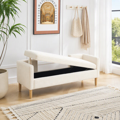 Upholstered Corduroy Flip-Top Storage Bench with Accent Window Footrest