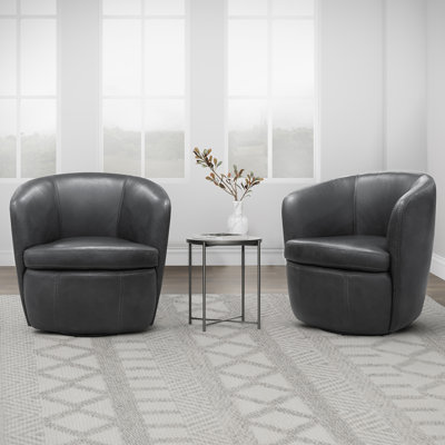 Azurdee Top Grain Genuine Italian Leather Swivel Barrel Chair (Set of 2)