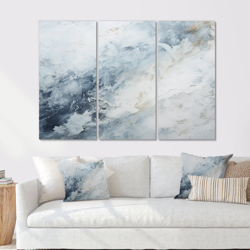 «Blue and White Snow Blooming II - Abstract Shapes», ensemble d'impression d'art mural, H 28 po x l 36 po, Toile tendue
