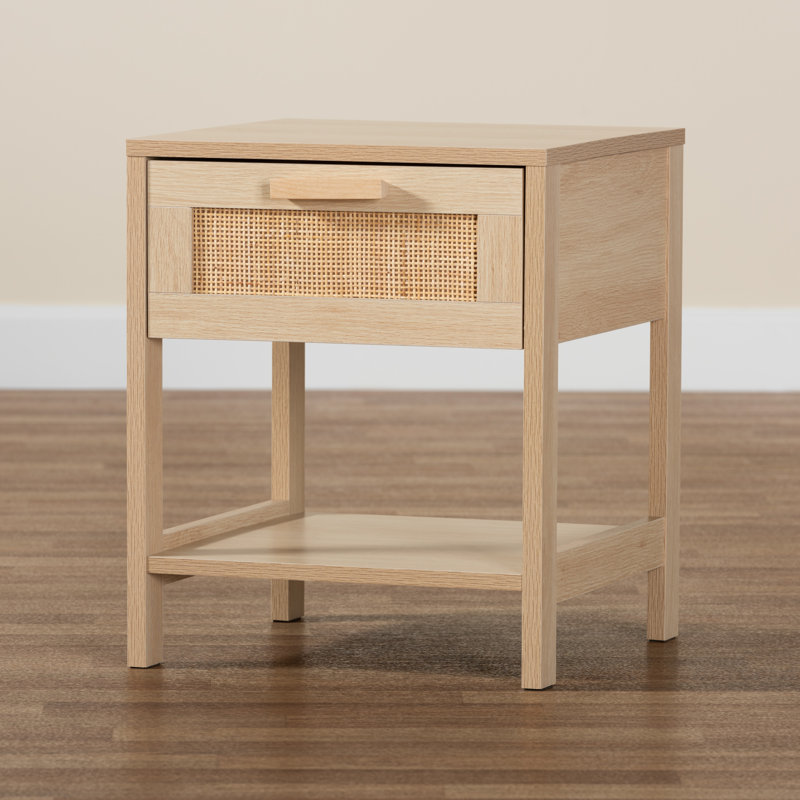 Sebille Light Brown Wood and Rattan 1-Drawer Accent Table
