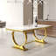 Glam White And Gold Dining Table Set With 4 White Leather Buttons Tufted Dining Chairs-944751717