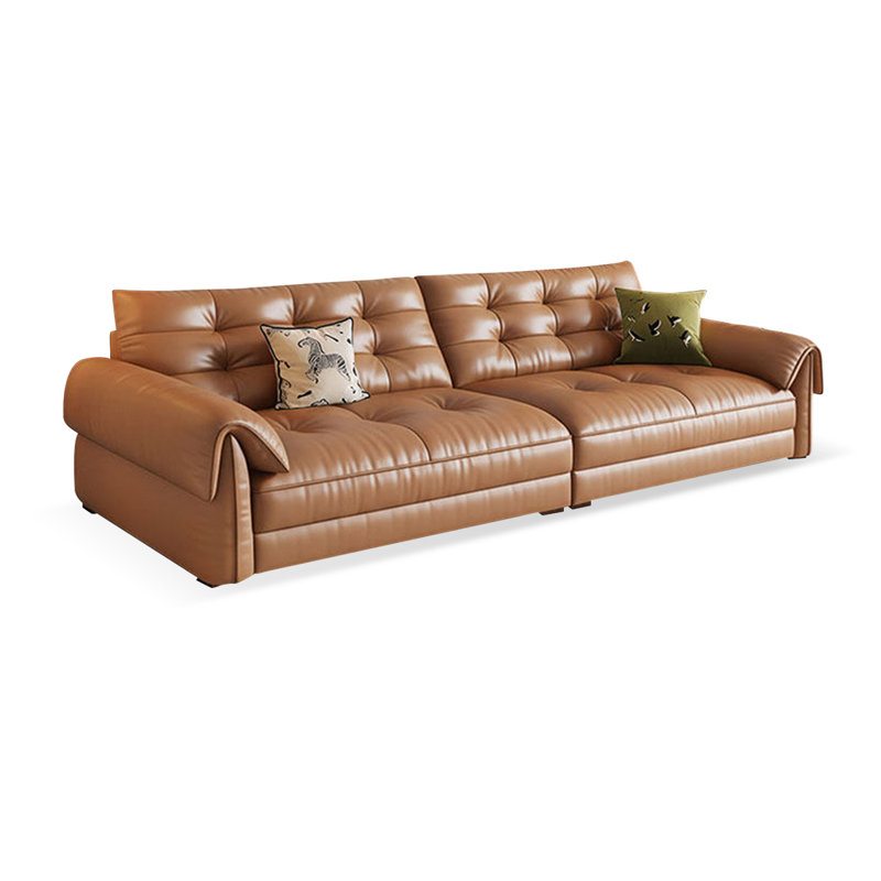 Canapé modulaire orange en cuir véritable, H 33,86 po x l 110,24 po x P 38,19 po, Orange