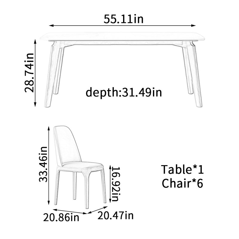 Ensemble de table de salle à manger Modern, Brun, H 28,74 po x L 55,11 po x l 31,49 po