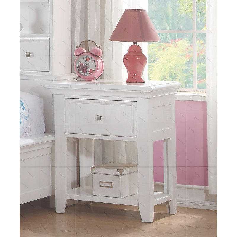 1 Drawer and Open Bottom Shelf Wooden Nightstand in White Finish