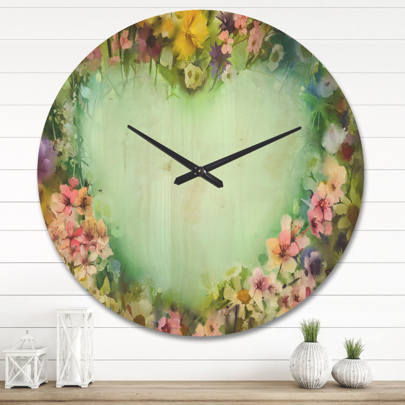 Horloge murale fleurs en forme de cœur, Grand