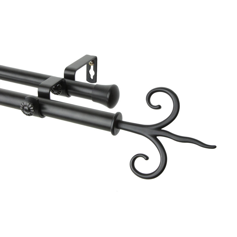 Ensemble de tringle à rideaux double et quincaillerie Braham, Noir, H 66 po x l 120 po