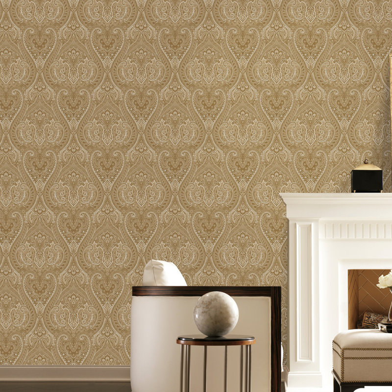 Zen Damask Paper Metallic Wallpaper Roll, Gold