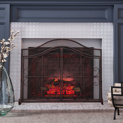 Pare-feu moderne en fer, portes à charnières, 80,5 cm (H) x 110 cm (L), grille à mailles fines, structure en fer, ornementale, L