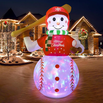 Décorations extérieures gonflables de Noël 6 pi, bonhomme de neige gonflable de baseball gonflable avec lumières DEL colorées pour les décorations de Noël intérieures et extérieures
