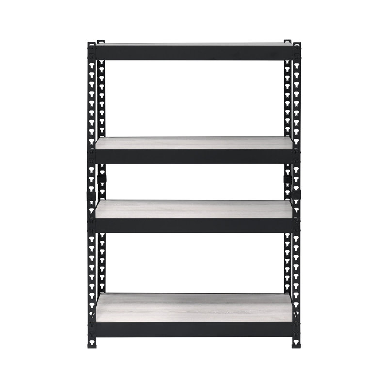 Bibliothèque rectangulaire à 4 niveaux avec tablettes réglables, naturel et noir