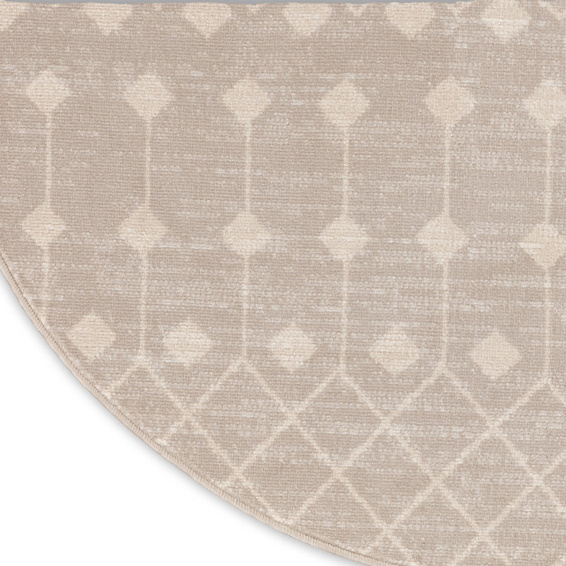 Tapis géométrique beige en polypropylène tissé à la machine Julicia, Rond 8 pi