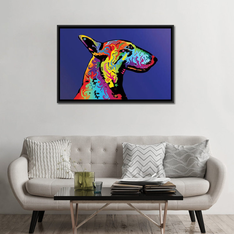 « arc » terrier profile, impression sur toile tendue, H 32 po x l 48 po x P 1,5 po, Toile avec cadre noir, Pas de tapis