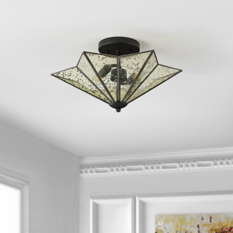 Glass Semi Flush Mount, Black, Light Yellow
