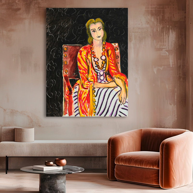 3HM7469 Woman Seated Before A Black Background by Henri Matisse - Wrapped Canvas Print, 80 cm H x 60 cm W