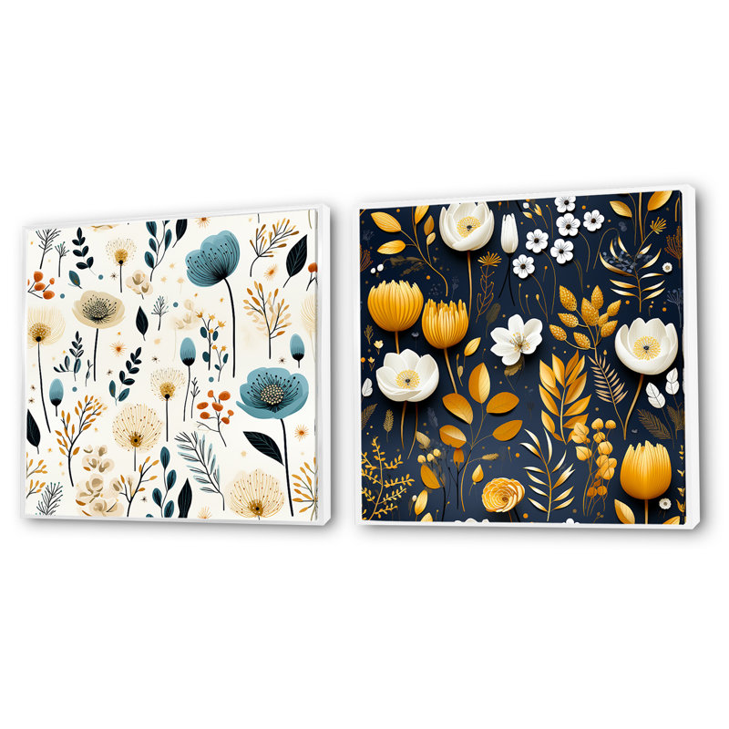 Leflore - Ensemble de 2 collages carrés botaniques abstraits, Cadre flottant blanc, H 36 po x l 73 po