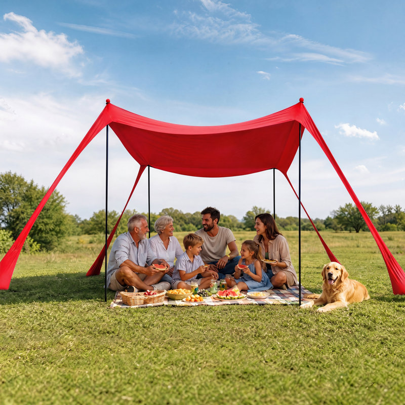 7,5 pi X 7,5 pi Pare-soleil de plage Easy Pop Up avec protection UVF 50+ avec poteaux de stabilité au vent et sacs de sable