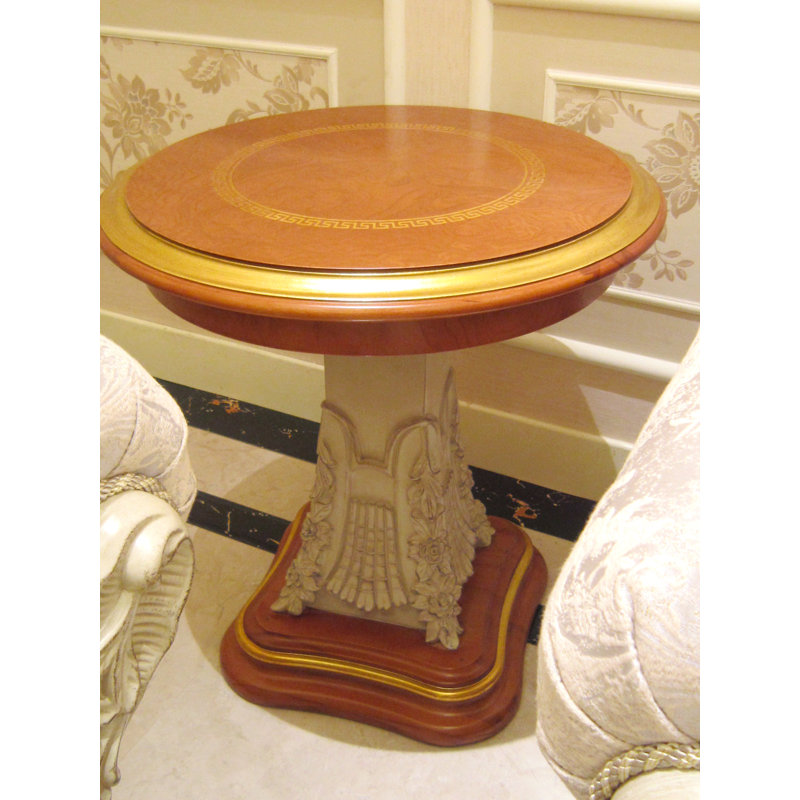 Table d'appoint ronde à piédestal avec base sculptée et plateau en bois massif