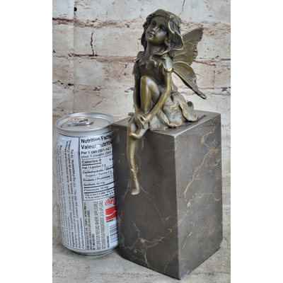 Saur Young Child Winged Fairy Angel Bronze Sculpture Statue Figure On Marble Base