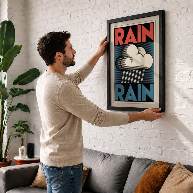 Rain Typography - Print, A4 - 29.7 x 21.0 cm, White