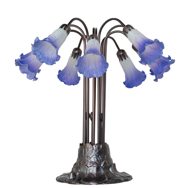 Mahogany Bronze 24" Stained Glass Blue and White Table Lamp