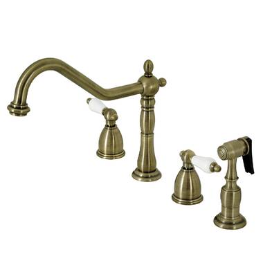 Kingston Brass Heritage Brushed Brass 2-handle Bridge Kitchen Faucet in the  Kitchen Faucets department at