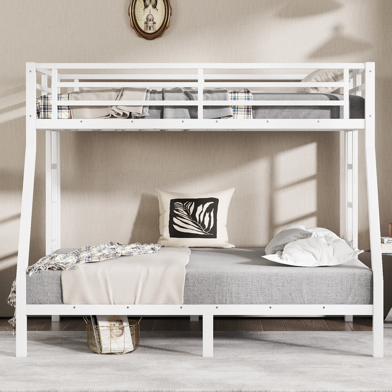 White Metal Twin over Full Bunk Bed, Space Saving Design, No Box Spring Needed