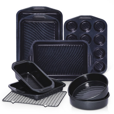 Ensemble de plats de cuisson 9 pièces antiadhésifs, texture ondulée pour dégagement facile, ensemble de plaques de cuisson non toxiques de 0,8 mm d'épaisseur, comprend des plaques à biscuits empilables, chatoyant