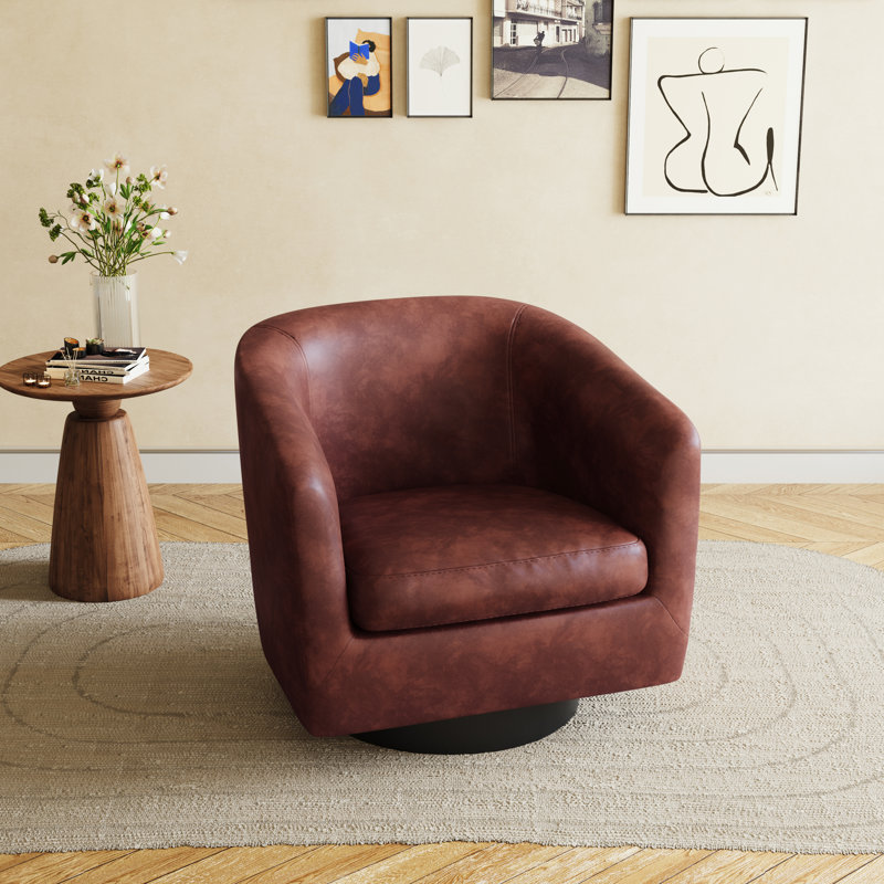 Bennett 79Cm Wide Swivel Barrel Chair, Red Brown Faux Leather