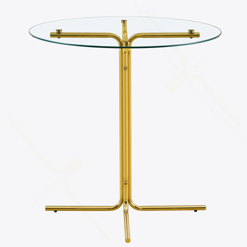 Round Glass Top Metal Base Dining Table, Gold